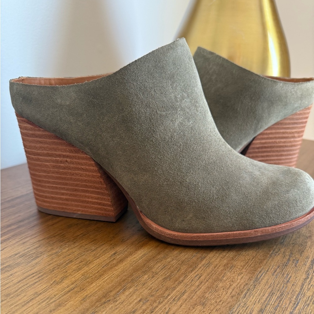 New Kork-Ease Herb Green Suede Mules